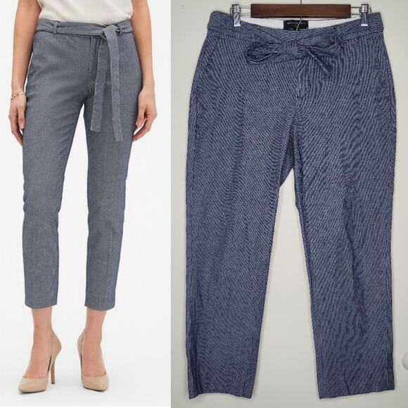 Banana Republic Pants - Banana Republic‎ Sz 6 Blue White Avery Herringbone Tie Waist Tailored Ankle Pant